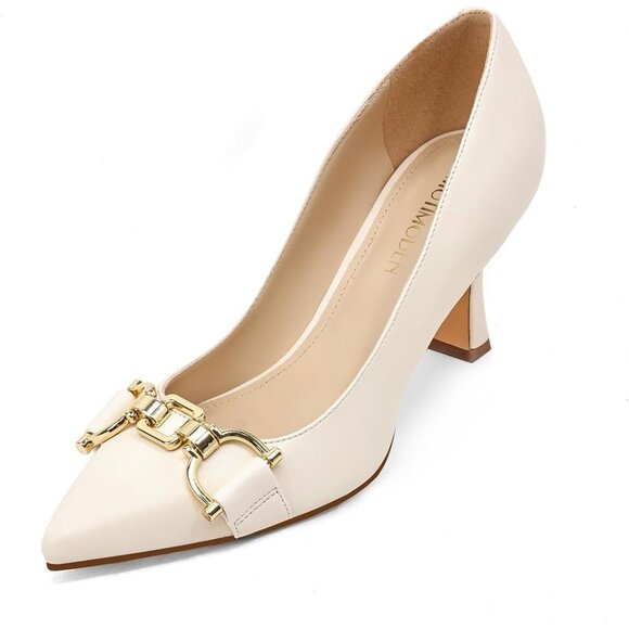 Women's White Closed Toe High Heels Dress Pointed Toe Wedding Pump Shoes - Picture 4 of 6